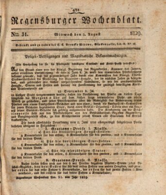 Regensburger Wochenblatt Mittwoch 5. August 1829