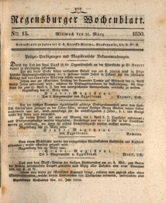 Regensburger Wochenblatt Mittwoch 31. März 1830