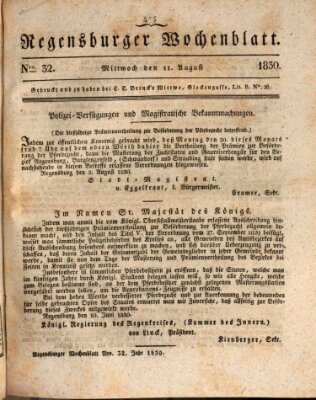 Regensburger Wochenblatt Mittwoch 11. August 1830