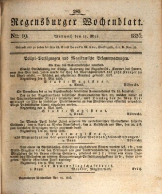 Regensburger Wochenblatt Mittwoch 11. Mai 1836