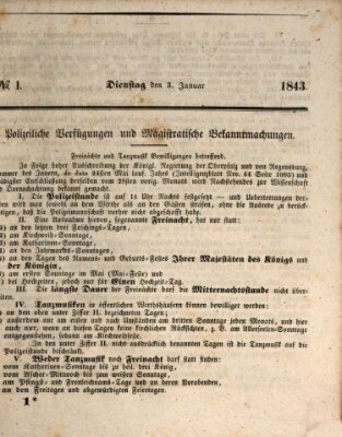 Regensburger Wochenblatt Dienstag 3. Januar 1843
