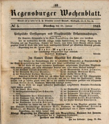Regensburger Wochenblatt Dienstag 31. Januar 1843