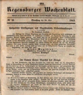 Regensburger Wochenblatt Dienstag 23. Mai 1843