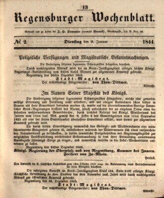 Regensburger Wochenblatt Dienstag 9. Januar 1844