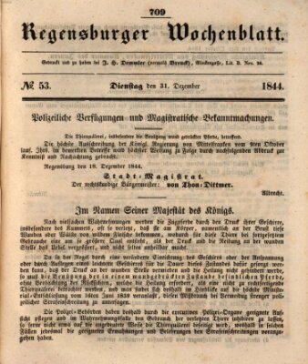 Regensburger Wochenblatt Dienstag 31. Dezember 1844