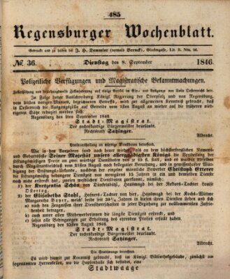 Regensburger Wochenblatt Dienstag 8. September 1846