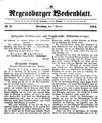 Regensburger Wochenblatt Dienstag 7. Februar 1854