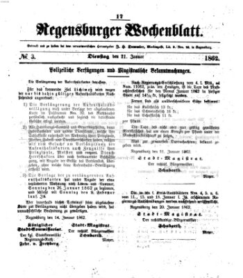 Regensburger Wochenblatt Dienstag 21. Januar 1862