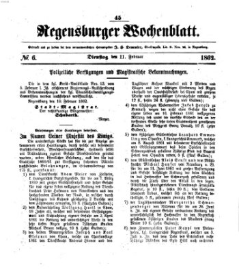 Regensburger Wochenblatt Dienstag 11. Februar 1862