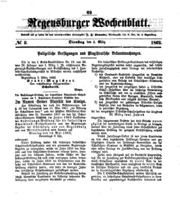 Regensburger Wochenblatt Dienstag 4. März 1862
