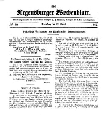 Regensburger Wochenblatt Dienstag 12. August 1862