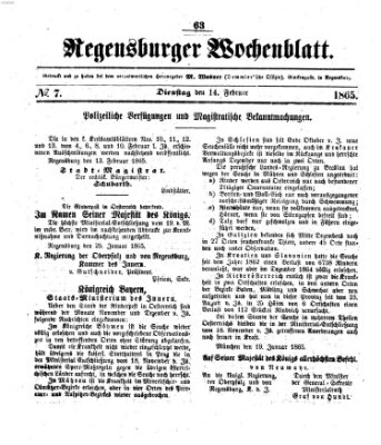 Regensburger Wochenblatt Dienstag 14. Februar 1865