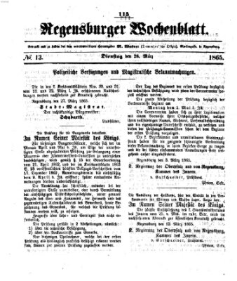 Regensburger Wochenblatt Dienstag 28. März 1865