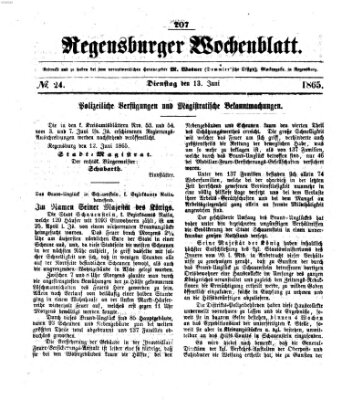 Regensburger Wochenblatt Dienstag 13. Juni 1865