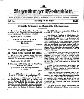 Regensburger Wochenblatt Dienstag 22. August 1865