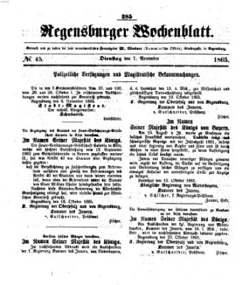 Regensburger Wochenblatt Dienstag 7. November 1865