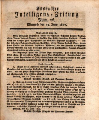 Ansbacher Intelligenz-Zeitung Mittwoch 25. Juni 1800