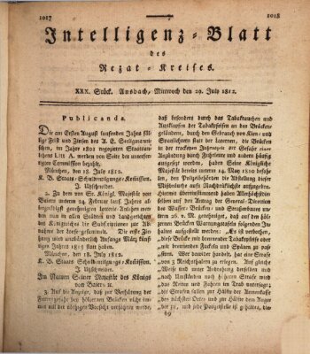 Intelligenzblatt des Rezat-Kreises (Ansbacher Intelligenz-Zeitung) Mittwoch 29. Juli 1812