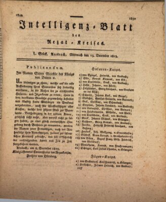 Intelligenzblatt des Rezat-Kreises (Ansbacher Intelligenz-Zeitung) Mittwoch 15. Dezember 1813