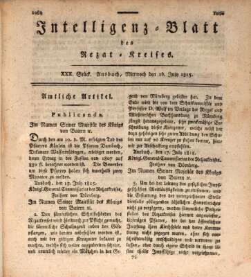 Intelligenzblatt des Rezat-Kreises (Ansbacher Intelligenz-Zeitung) Mittwoch 26. Juli 1815