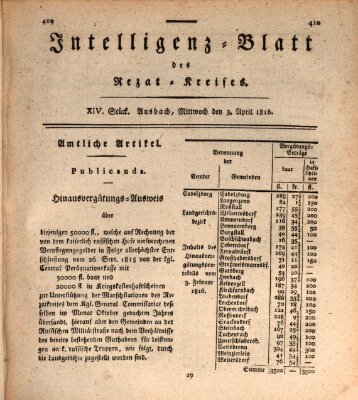Intelligenzblatt des Rezat-Kreises (Ansbacher Intelligenz-Zeitung) Mittwoch 3. April 1816
