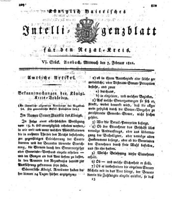 Königlich Bayerisches Intelligenzblatt für den Rezat-Kreis (Ansbacher Intelligenz-Zeitung) Mittwoch 7. Februar 1821
