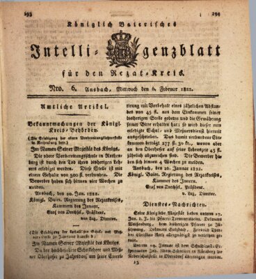 Königlich Bayerisches Intelligenzblatt für den Rezat-Kreis (Ansbacher Intelligenz-Zeitung) Mittwoch 6. Februar 1822