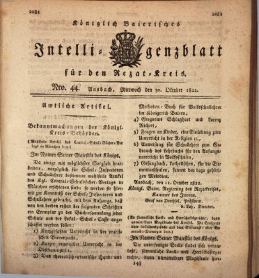 Königlich Bayerisches Intelligenzblatt für den Rezat-Kreis (Ansbacher Intelligenz-Zeitung) Mittwoch 30. Oktober 1822