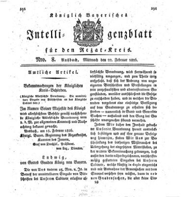 Königlich Bayerisches Intelligenzblatt für den Rezat-Kreis (Ansbacher Intelligenz-Zeitung) Mittwoch 22. Februar 1826