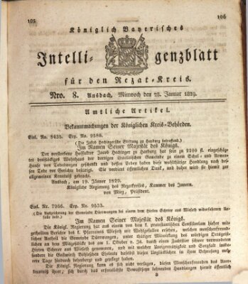 Königlich Bayerisches Intelligenzblatt für den Rezat-Kreis (Ansbacher Intelligenz-Zeitung) Mittwoch 28. Januar 1829
