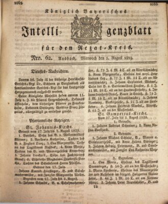 Königlich Bayerisches Intelligenzblatt für den Rezat-Kreis (Ansbacher Intelligenz-Zeitung) Mittwoch 5. August 1829