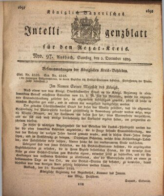 Königlich Bayerisches Intelligenzblatt für den Rezat-Kreis (Ansbacher Intelligenz-Zeitung) Samstag 5. Dezember 1829