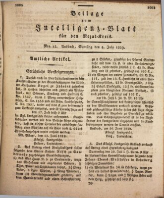 Königlich Bayerisches Intelligenzblatt für den Rezat-Kreis (Ansbacher Intelligenz-Zeitung) Samstag 4. Juli 1829