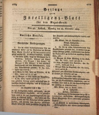 Königlich Bayerisches Intelligenzblatt für den Rezat-Kreis (Ansbacher Intelligenz-Zeitung) Samstag 28. November 1829