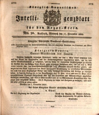 Königlich Bayerisches Intelligenzblatt für den Rezat-Kreis (Ansbacher Intelligenz-Zeitung) Mittwoch 17. November 1830