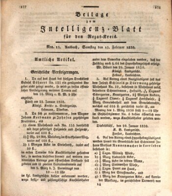 Königlich Bayerisches Intelligenzblatt für den Rezat-Kreis (Ansbacher Intelligenz-Zeitung) Samstag 13. Februar 1830