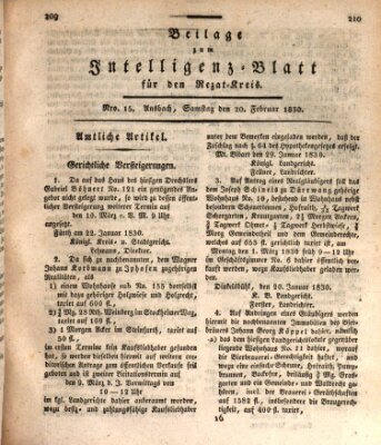 Königlich Bayerisches Intelligenzblatt für den Rezat-Kreis (Ansbacher Intelligenz-Zeitung) Samstag 20. Februar 1830
