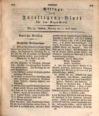 Königlich Bayerisches Intelligenzblatt für den Rezat-Kreis (Ansbacher Intelligenz-Zeitung) Samstag 10. April 1830