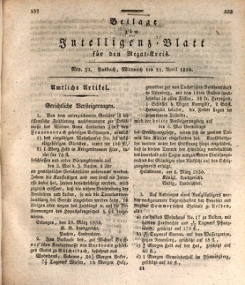 Königlich Bayerisches Intelligenzblatt für den Rezat-Kreis (Ansbacher Intelligenz-Zeitung) Mittwoch 21. April 1830