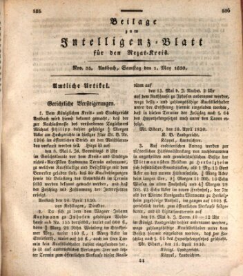 Königlich Bayerisches Intelligenzblatt für den Rezat-Kreis (Ansbacher Intelligenz-Zeitung) Samstag 1. Mai 1830