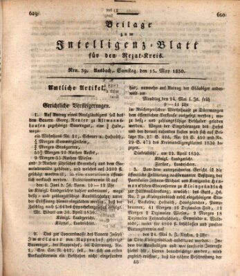 Königlich Bayerisches Intelligenzblatt für den Rezat-Kreis (Ansbacher Intelligenz-Zeitung) Samstag 15. Mai 1830