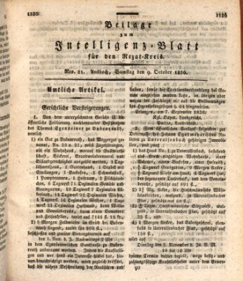 Königlich Bayerisches Intelligenzblatt für den Rezat-Kreis (Ansbacher Intelligenz-Zeitung) Samstag 9. Oktober 1830