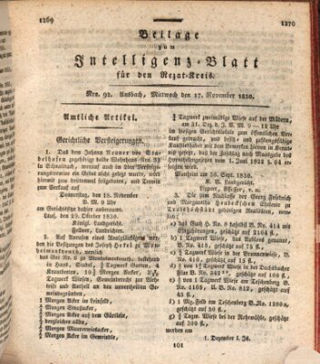 Königlich Bayerisches Intelligenzblatt für den Rezat-Kreis (Ansbacher Intelligenz-Zeitung) Mittwoch 17. November 1830