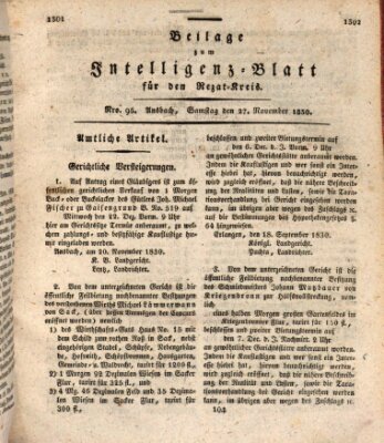 Königlich Bayerisches Intelligenzblatt für den Rezat-Kreis (Ansbacher Intelligenz-Zeitung) Samstag 27. November 1830