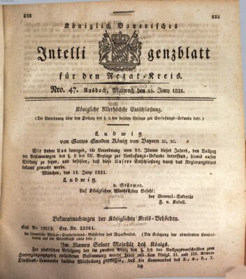 Königlich Bayerisches Intelligenzblatt für den Rezat-Kreis (Ansbacher Intelligenz-Zeitung) Mittwoch 15. Juni 1831