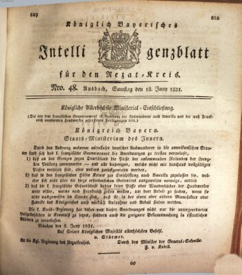 Königlich Bayerisches Intelligenzblatt für den Rezat-Kreis (Ansbacher Intelligenz-Zeitung) Samstag 18. Juni 1831