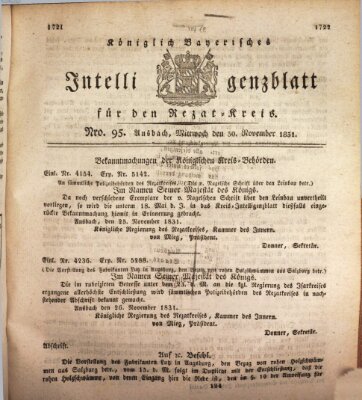 Königlich Bayerisches Intelligenzblatt für den Rezat-Kreis (Ansbacher Intelligenz-Zeitung) Mittwoch 30. November 1831