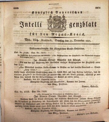 Königlich Bayerisches Intelligenzblatt für den Rezat-Kreis (Ansbacher Intelligenz-Zeitung) Samstag 31. Dezember 1831