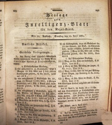 Königlich Bayerisches Intelligenzblatt für den Rezat-Kreis (Ansbacher Intelligenz-Zeitung) Samstag 23. April 1831