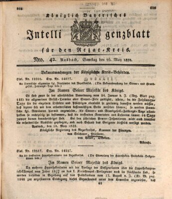 Königlich Bayerisches Intelligenzblatt für den Rezat-Kreis (Ansbacher Intelligenz-Zeitung) Samstag 26. Mai 1832